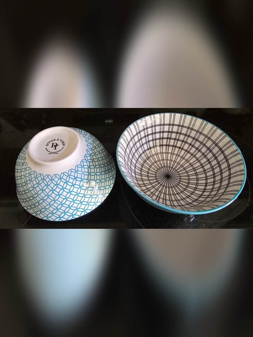 Decorative Ceramic Serving Bowls in White and Turquoise - Set of 2